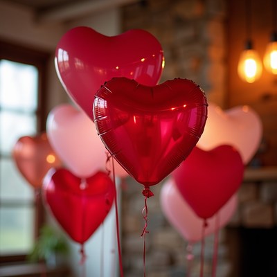 Cluster of red heart balloons