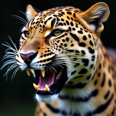 Roaring Leopard with Open Mouth