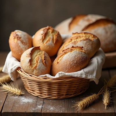 Fresh bread rolls in basket