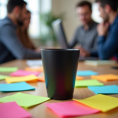 Black Coffee Cup with Sticky Notes