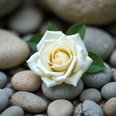 White Rose on Gray Pebbles