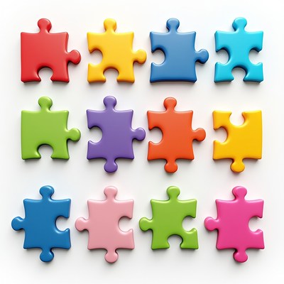 Colorful puzzle pieces on white background