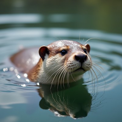 Otter swimming in green water
