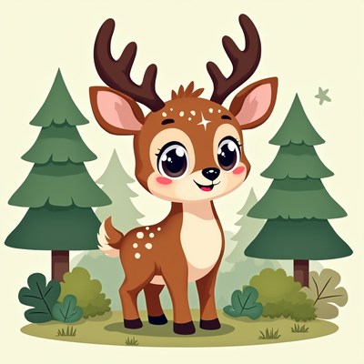 Cute cartoon deer in forest