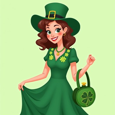 Cartoon woman in green St. Patrick's hat
