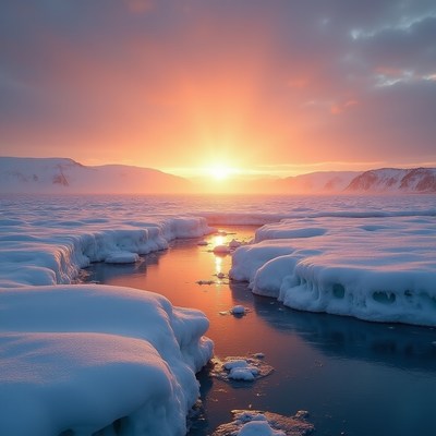 Sunrise Over Arctic Ice Channel