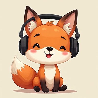 Cute fox wearing headphones