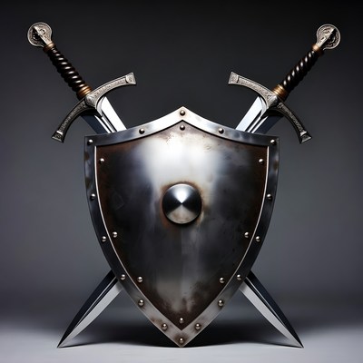 Crossed Swords Behind Medieval Shield