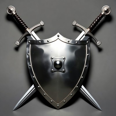 Crossed Swords Behind Medieval Shield