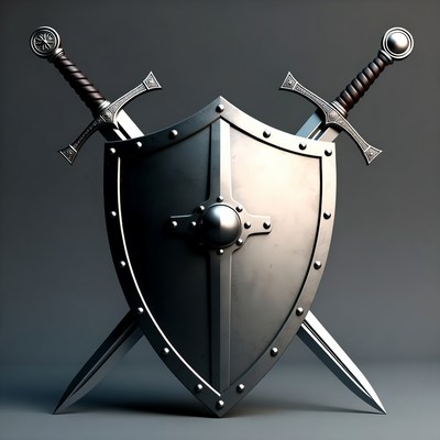 Crossed Swords Behind Medieval Shield