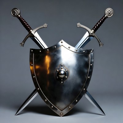Crossed Swords Behind Medieval Shield