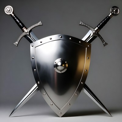 Crossed Swords Behind Medieval Shield