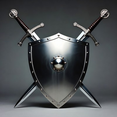 Crossed Swords Behind Medieval Shield