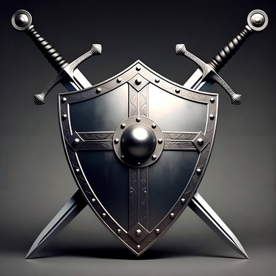 Crossed Swords Behind Medieval Shield
