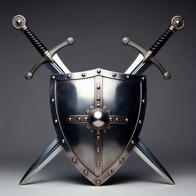 Crossed Swords Behind Medieval Shield