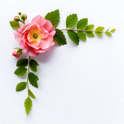 Pink Rose Flower Corner Border