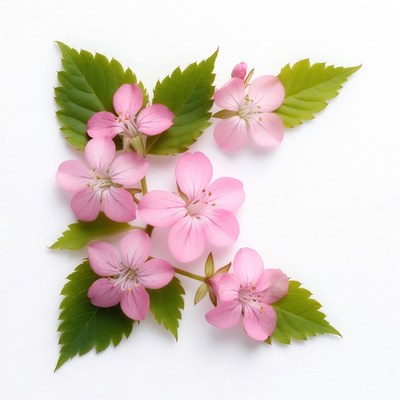 Pink Geranium Flowers with Green Leaves