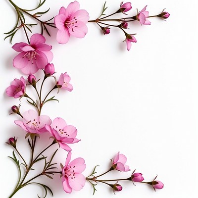 Pink Cherry Blossom Branches Border