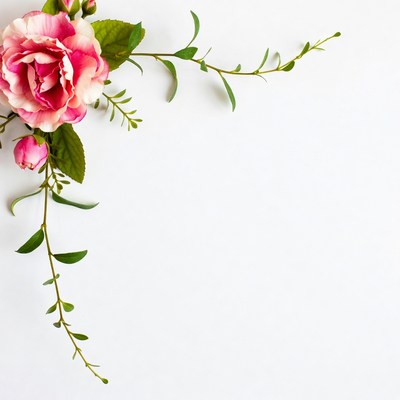 Pink Roses with Leaves on White