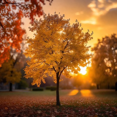 Golden Autumn Tree at Sunset