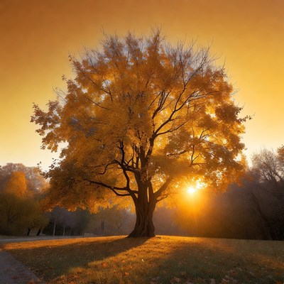 Golden Autumn Tree at Sunset