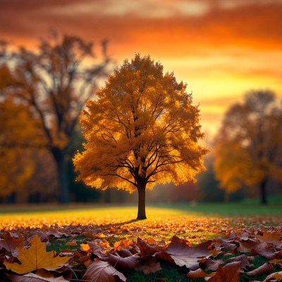 Autumn Tree in Golden Sunset
