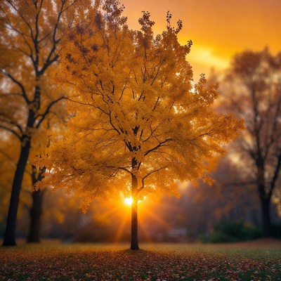 Autumn Tree in Golden Sunset