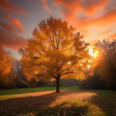 Golden Autumn Tree at Sunset