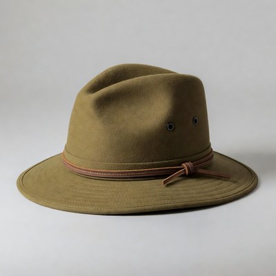 Olive Green Leather-Band Fedora Hat