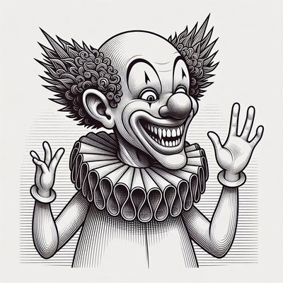 Grinning Clown Waving Hands