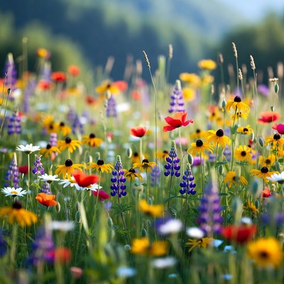 Colorful Wildflower Meadow in Mountains
