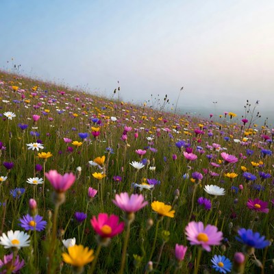 Colorful wildflower field on hillside