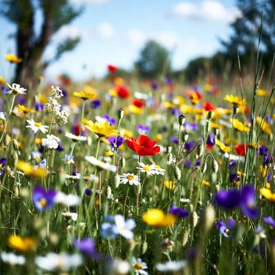 Colorful Wildflower Meadow in Sunlight