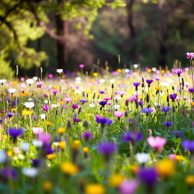 Colorful Wildflower Meadow in Sunlight