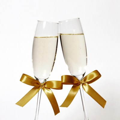 Champagne Glasses with Gold Ribbons