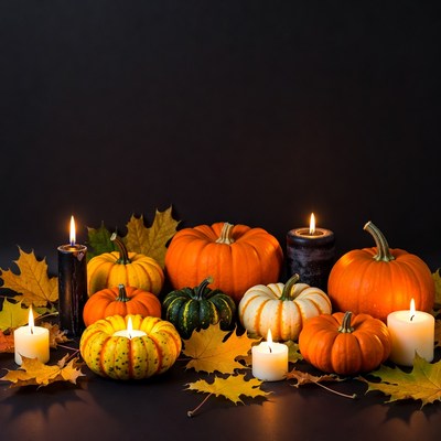 Halloween Pumpkins and Candles Arrangement