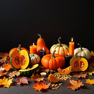 Halloween Pumpkins and Candles Arrangement