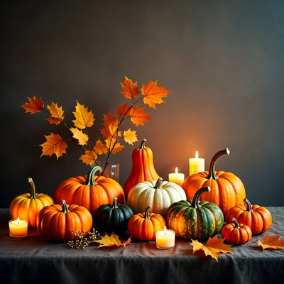 Autumn Pumpkin Arrangement with Candles