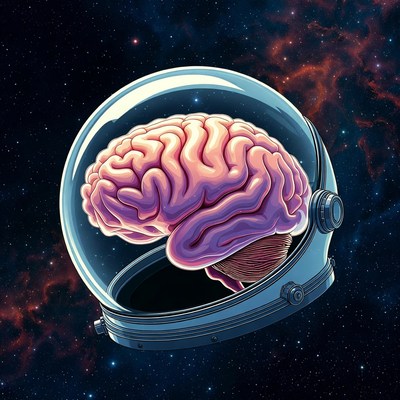 Brain in Astronaut Helmet in Space