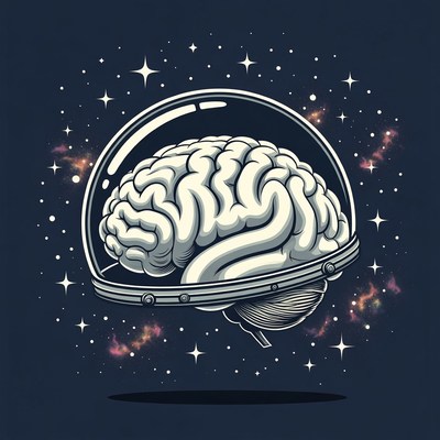 Brain in Astronaut Helmet with Stars