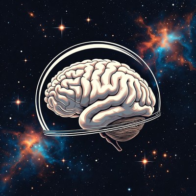 Brain in astronaut helmet space
