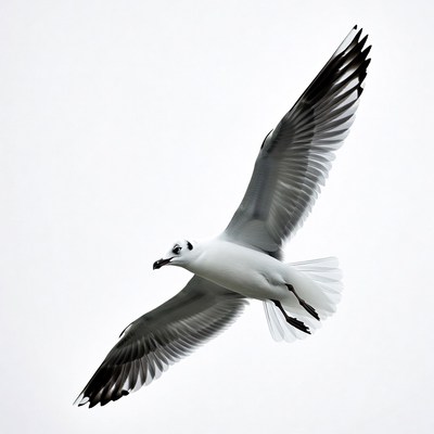 White gull flying with wings spread