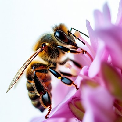 Honeybee pollinating pink flower