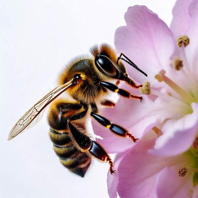Honeybee Pollinating Pink Flower