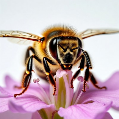Honey Bee Pollinating Pink Flower