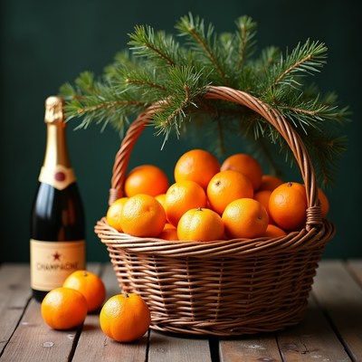 Basket of Oranges with Champagne