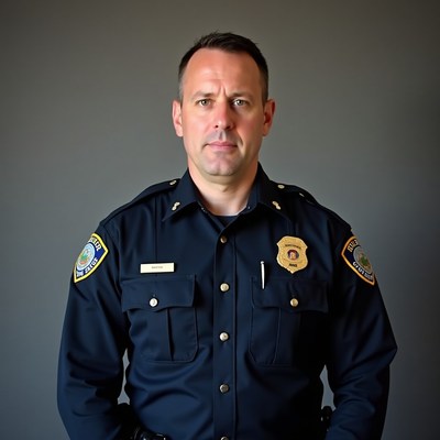 Police officer standing with arms crossed