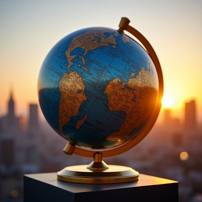 Globe with New York City Skyline Sunset