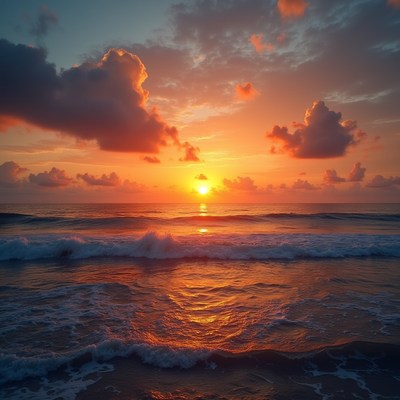 Sunrise over ocean waves