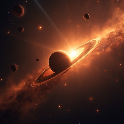 Saturn with Sun Emerging from Rings